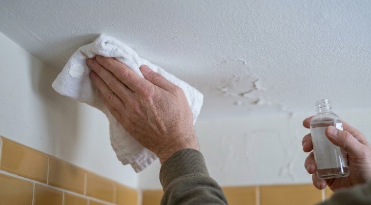Rubbing alcohol test on ceiling paint to check whether it is oil-based or latex