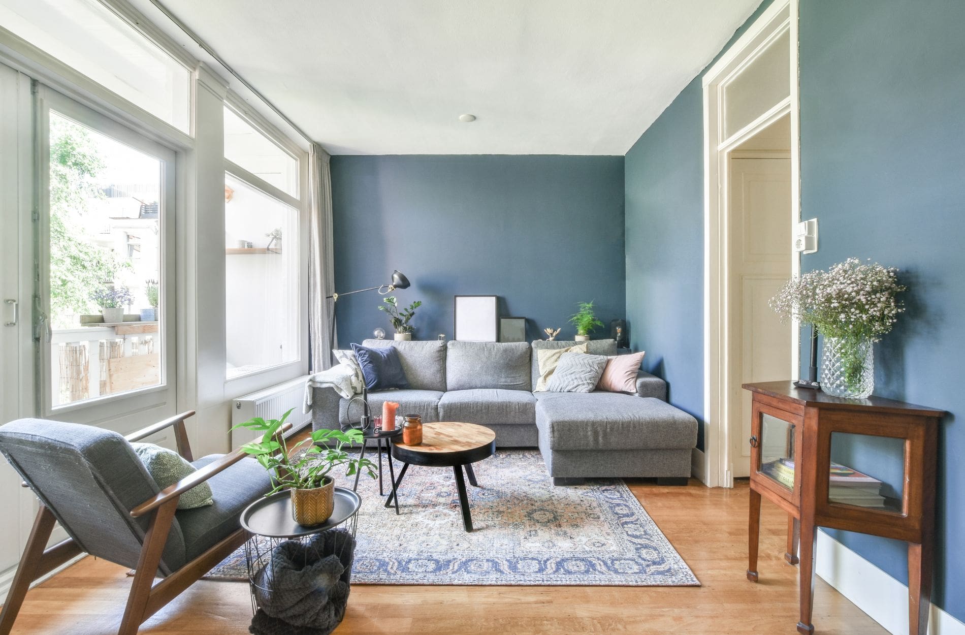 soft blue living room