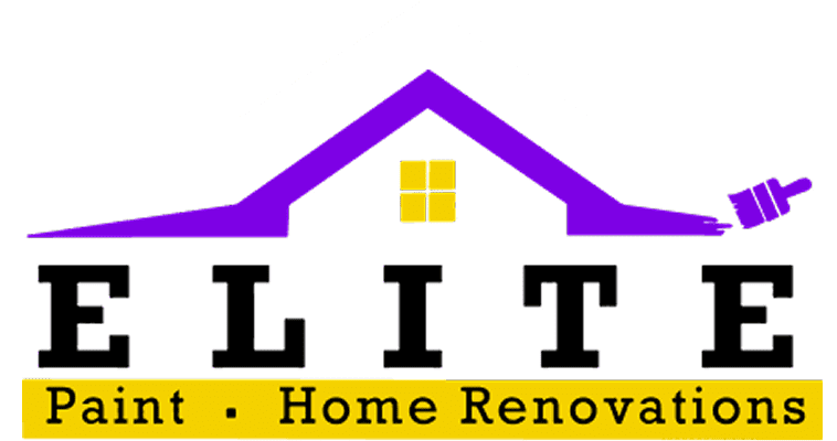 Logo featuring "ELITE" with purple roof, brush, and "Paint · Home Renovations" text.