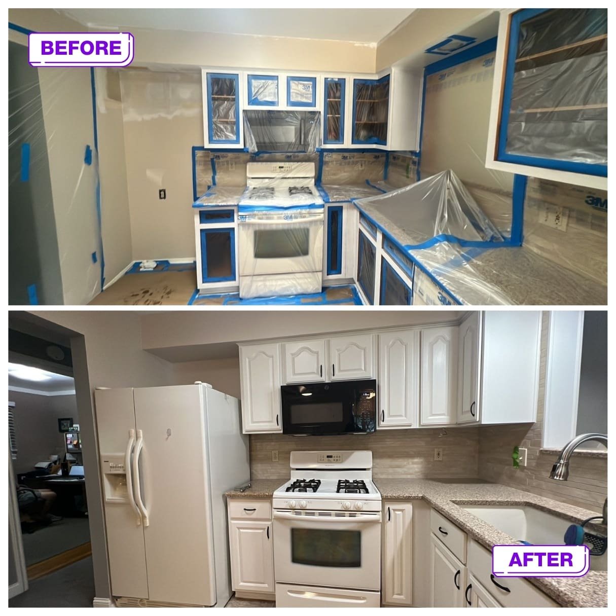 interior before and after cabinets painting