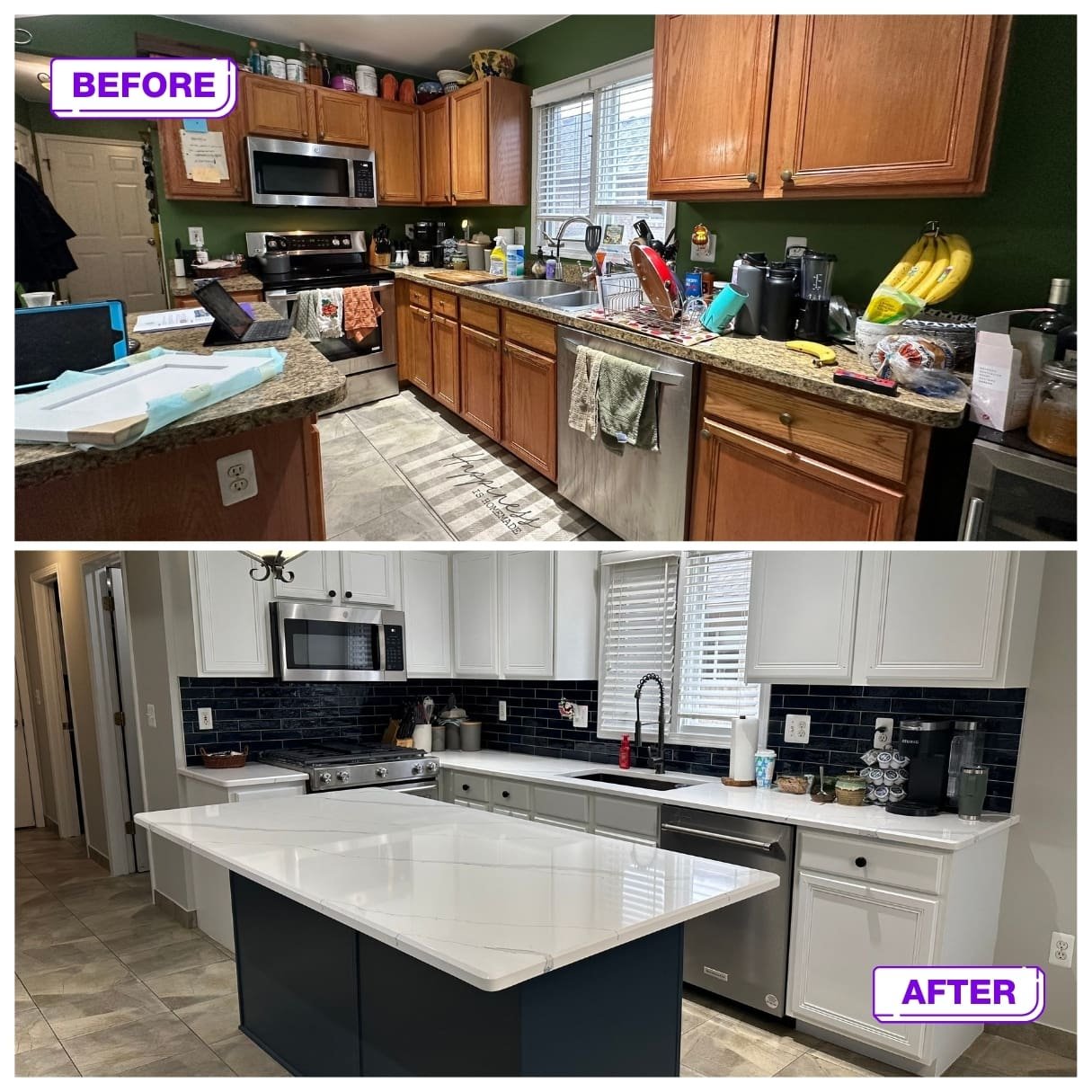 interior before and after cabinets painting
