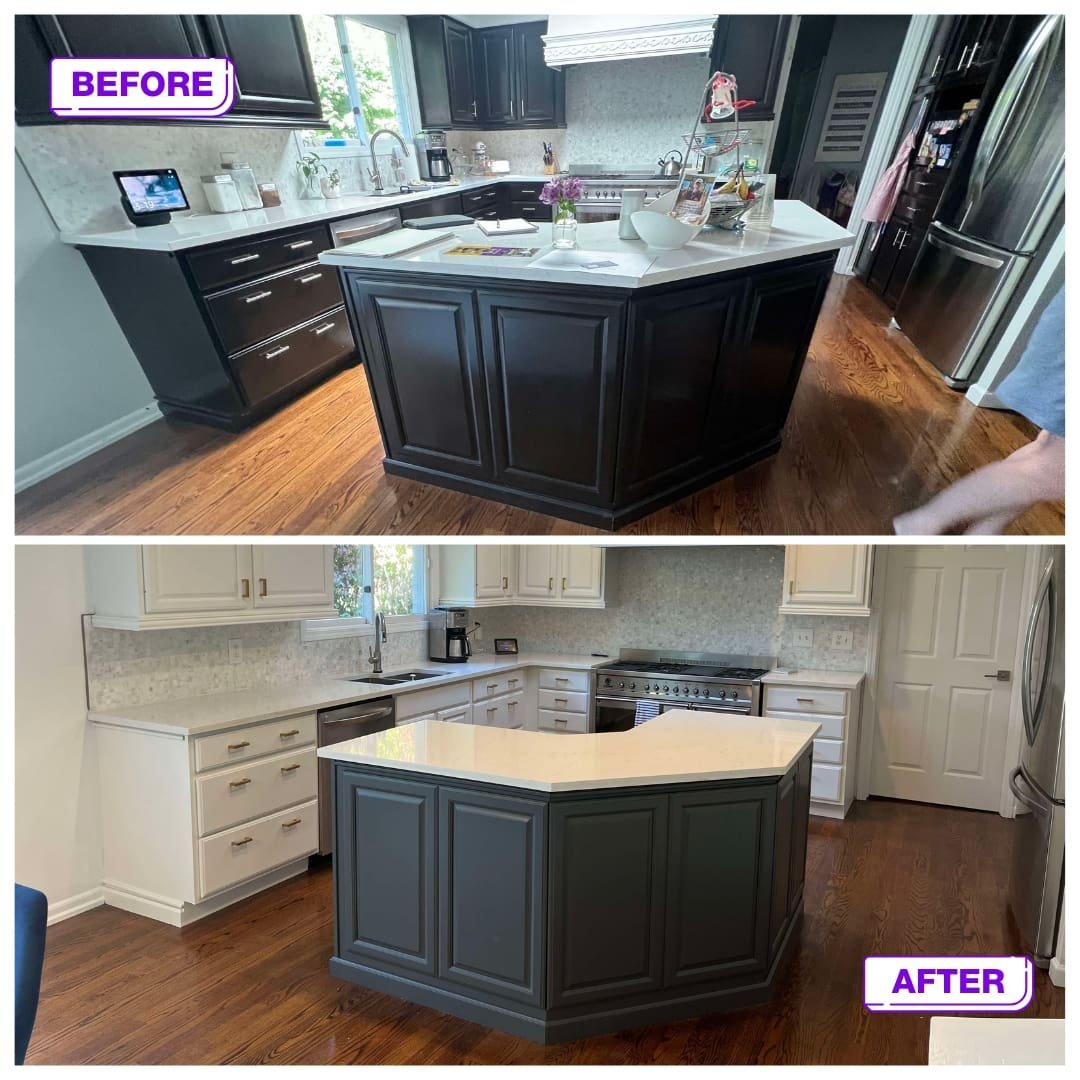 Cabinet Painting 6 a kitchen with a black island