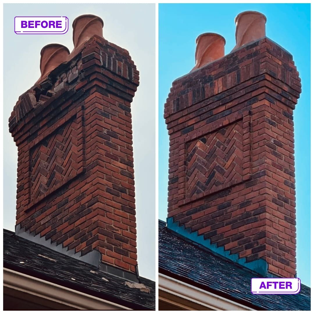Brick & Masonry 7 a brick chimney on a roof