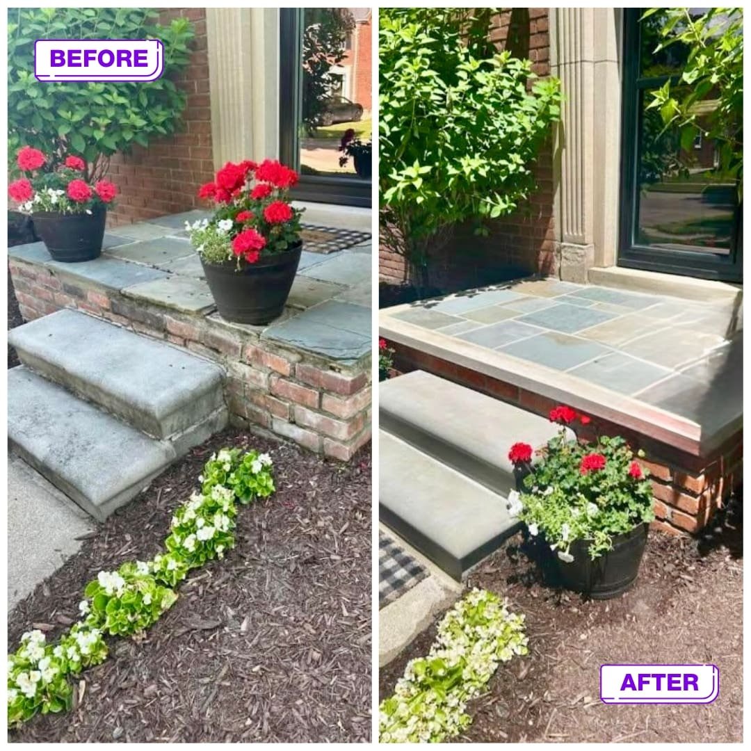 Brick & Masonry 8 a front porch of a house with flowers