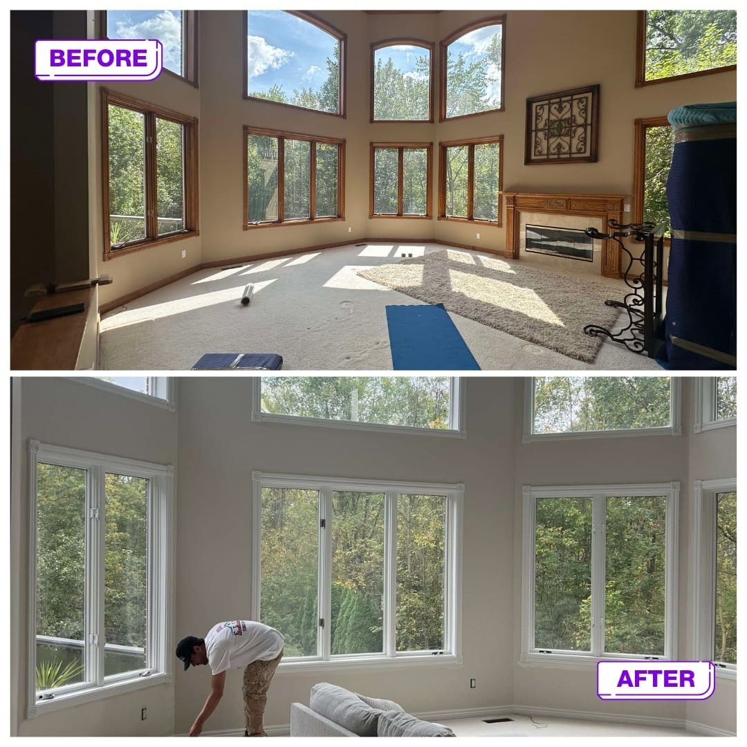 a man in a room with windows