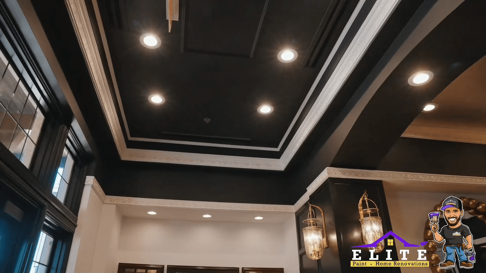 a ceiling with lights on