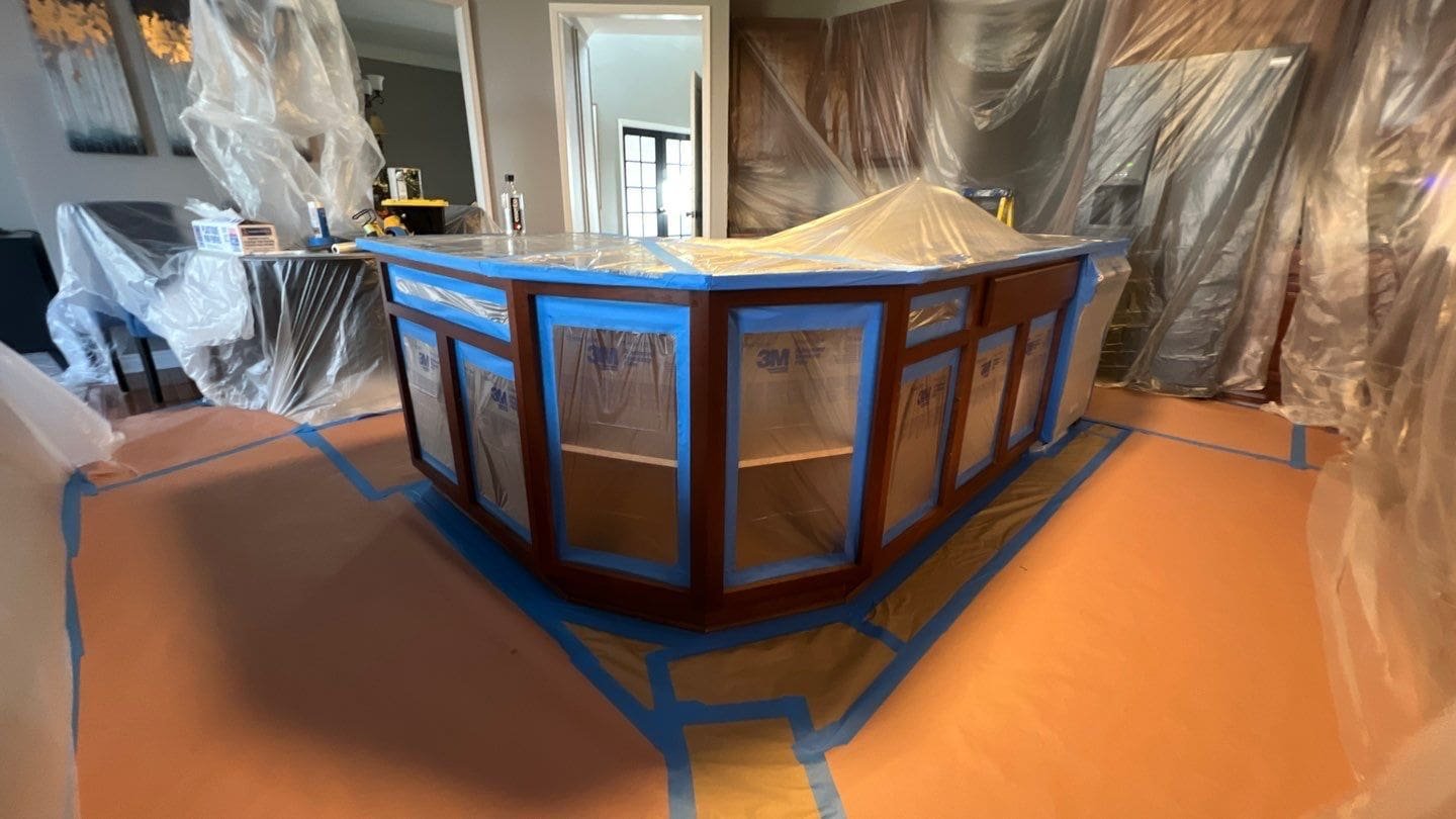 a cabinets covered in plastic